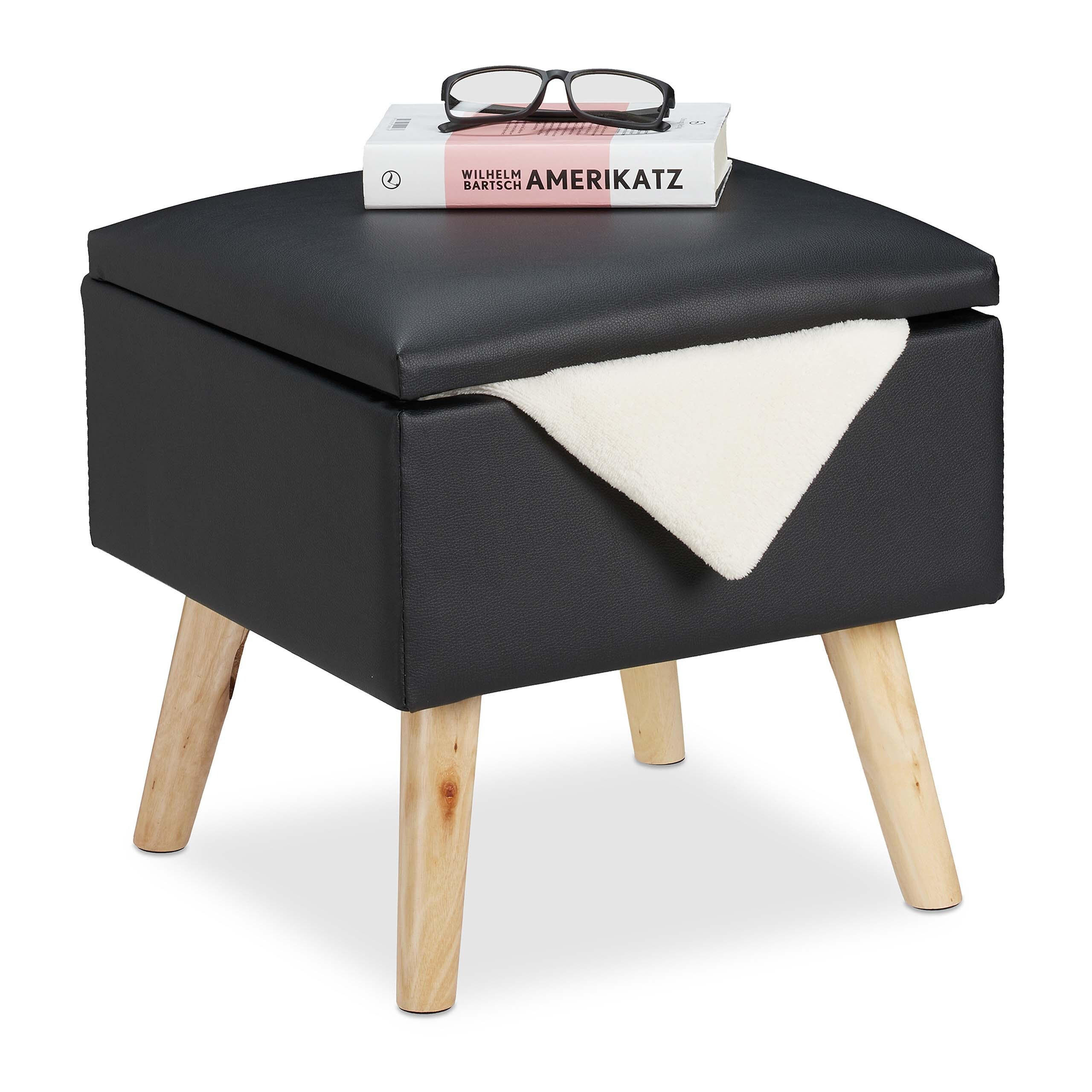 SITZHOCKER Schwarz Stauraum Kunstleder - Multicolor, Holz/Holzwerkstoff (40/40/40cm) - Relaxdays