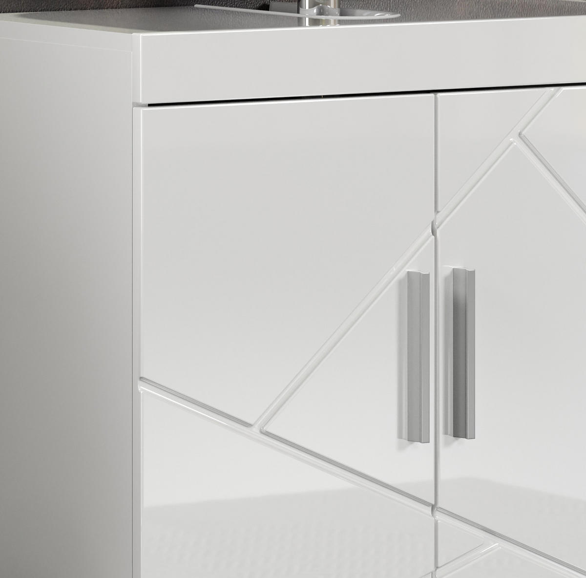 WASCHBECKENUNTERSCHRANK weiß Hochglanz 60 cm, Badschrank 2-türig - Weiß Hochglanz/Alufarben, Holzwerkstoff/Kunststoff (60/56/34cm) - Top.Furn