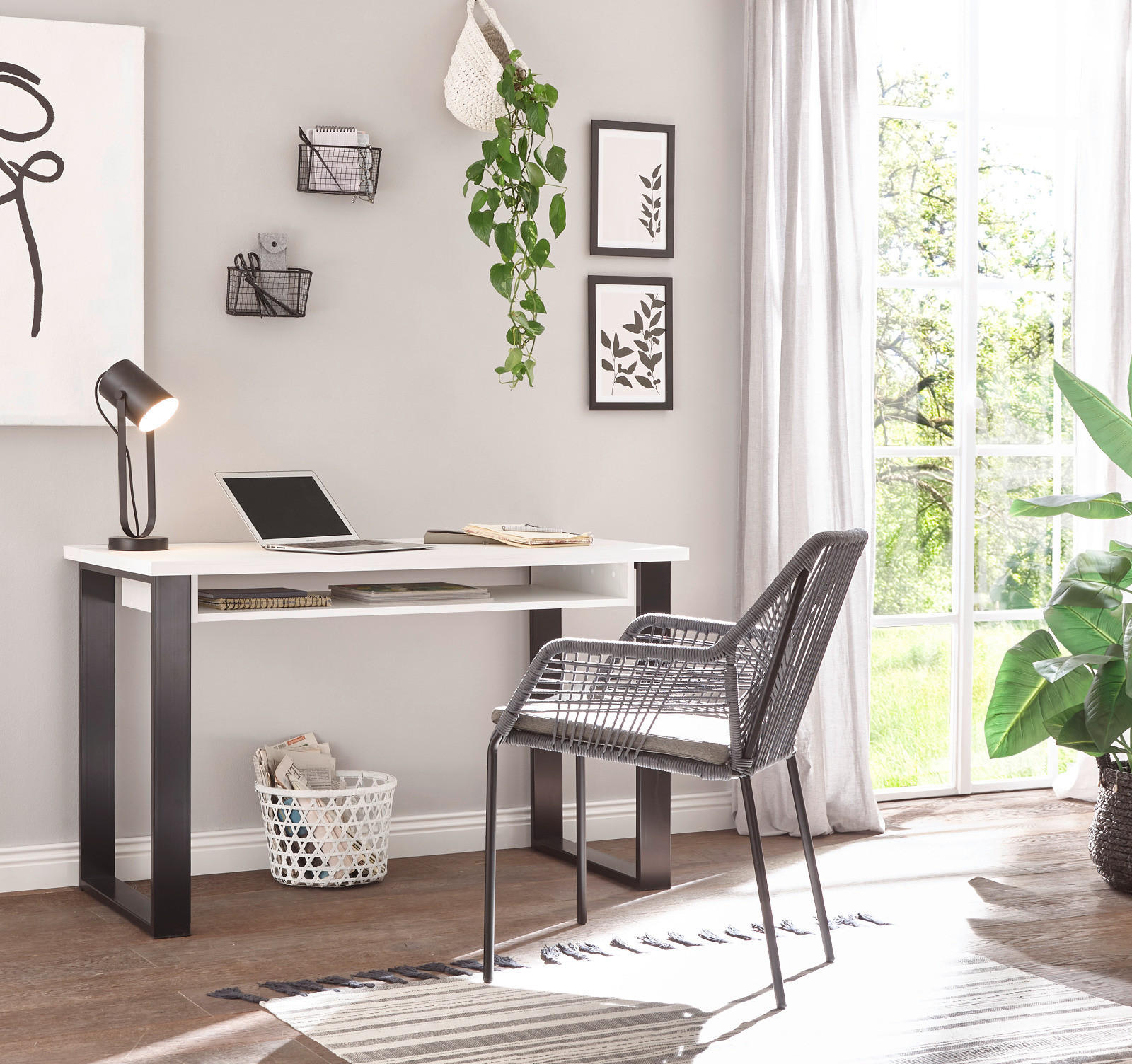 SCHREIBTISCH weiß Pinie, anthrazit Landhaus, Laptoptisch für Homeoffice und Büro - Anthrazit/Weiß, Holzwerkstoff/Metall (125/60/76cm) - Furn.Design
