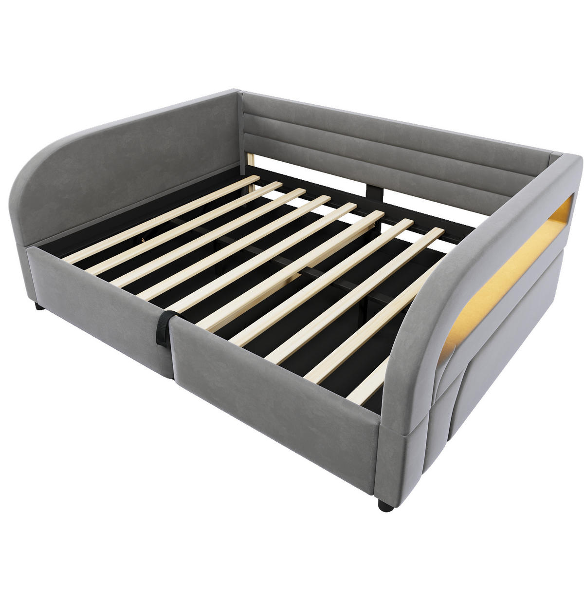POLSTERBETT 140/200 cm Grau mit Hydraulik, LED und Stauraum - Grau, Textil (140/200cm) - MIVRAY