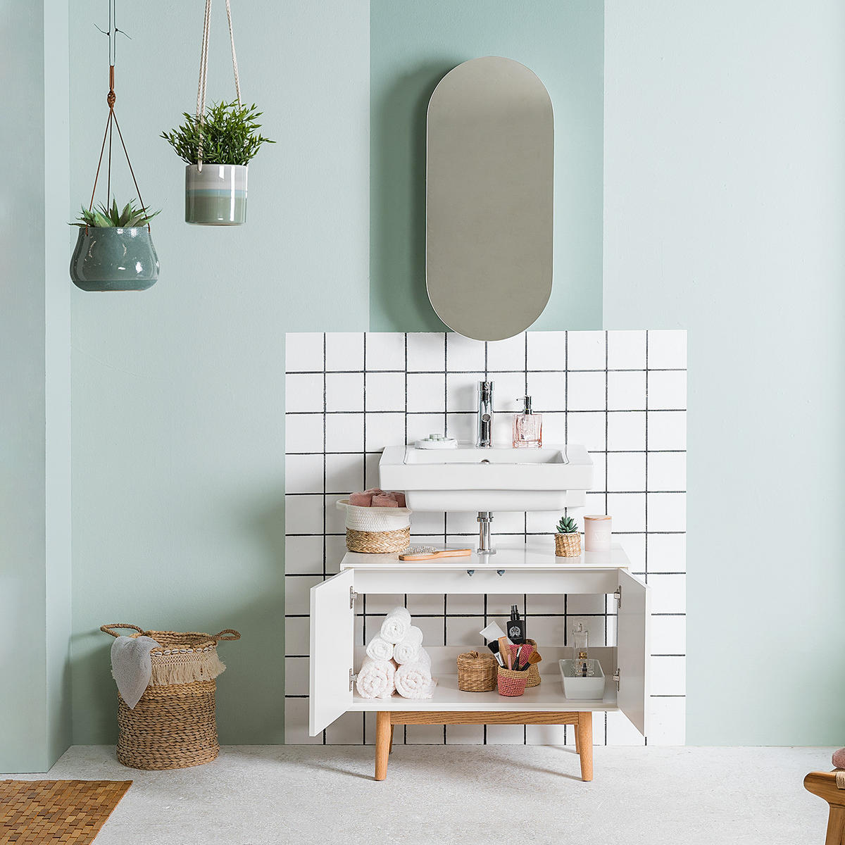 SPIEGELSCHRANK - oval - Weiß, Holzwerkstoff (37/82/16cm) - home24