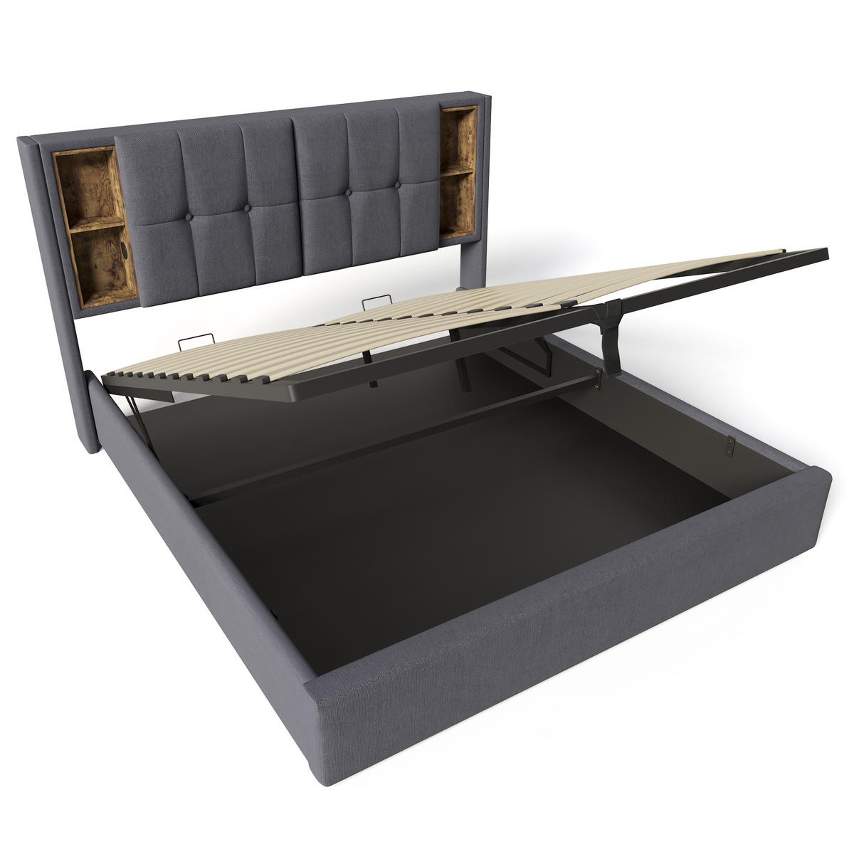 POLSTERBETT 160/200 cm Grau mit Stauraum und kabellosem Laden - Grau, Textil (160/200cm) - OKWISH