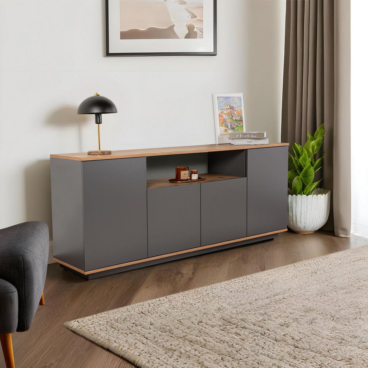 BUFFETSCHRANK arista grau anthrazit - Grau, Holz (44/75/180cm) - Habitat Garten