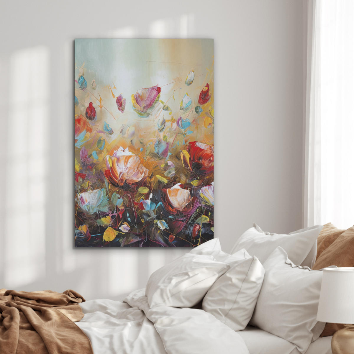 AKUSTIKBILD Blumen - Kunst - Natur - Ölgemälde Wanddeko 60x90 cm - Multicolor, Kunststoff (60/90/0.9cm) - MuchoWow