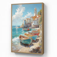 NÁSTĚNNÁ LAMPA S AKUMULÁTOREM Lodě - skály - moře - slunce 60x90 cm - modrá, kompozitní dřevo (60/90/8cm) - OnlyWow