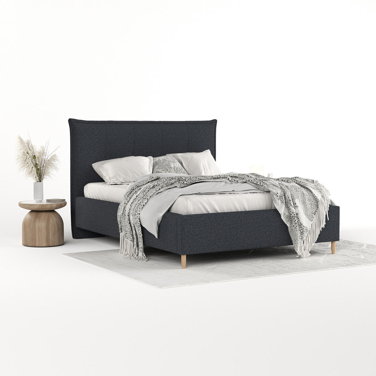 POLSTERBETT Plaza 120/200 cm Anthrazit im Riva Stoff - Anthrazit/Naturfarben, Holz/Holzwerkstoff (120/200cm) - AltaBeds