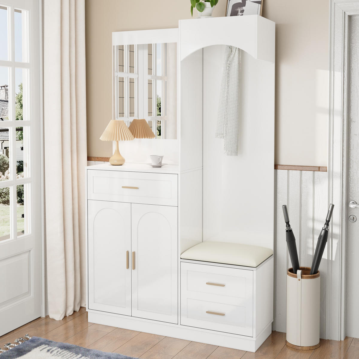 GARDEROBE Set Spiegel Schuhschrank - Weiß, Holz (110/185.5/33cm) - LEBENLANG