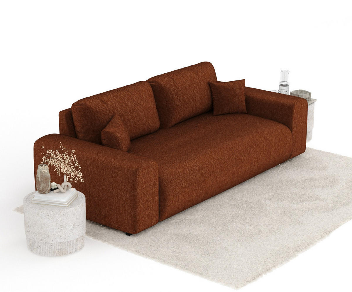 3-SITZER-SOFA Zanzibar Dunkelorange Chenille - Dunkelorange/Schwarz, Holz/Holzwerkstoff (213/79/108cm) - Maison de Reve