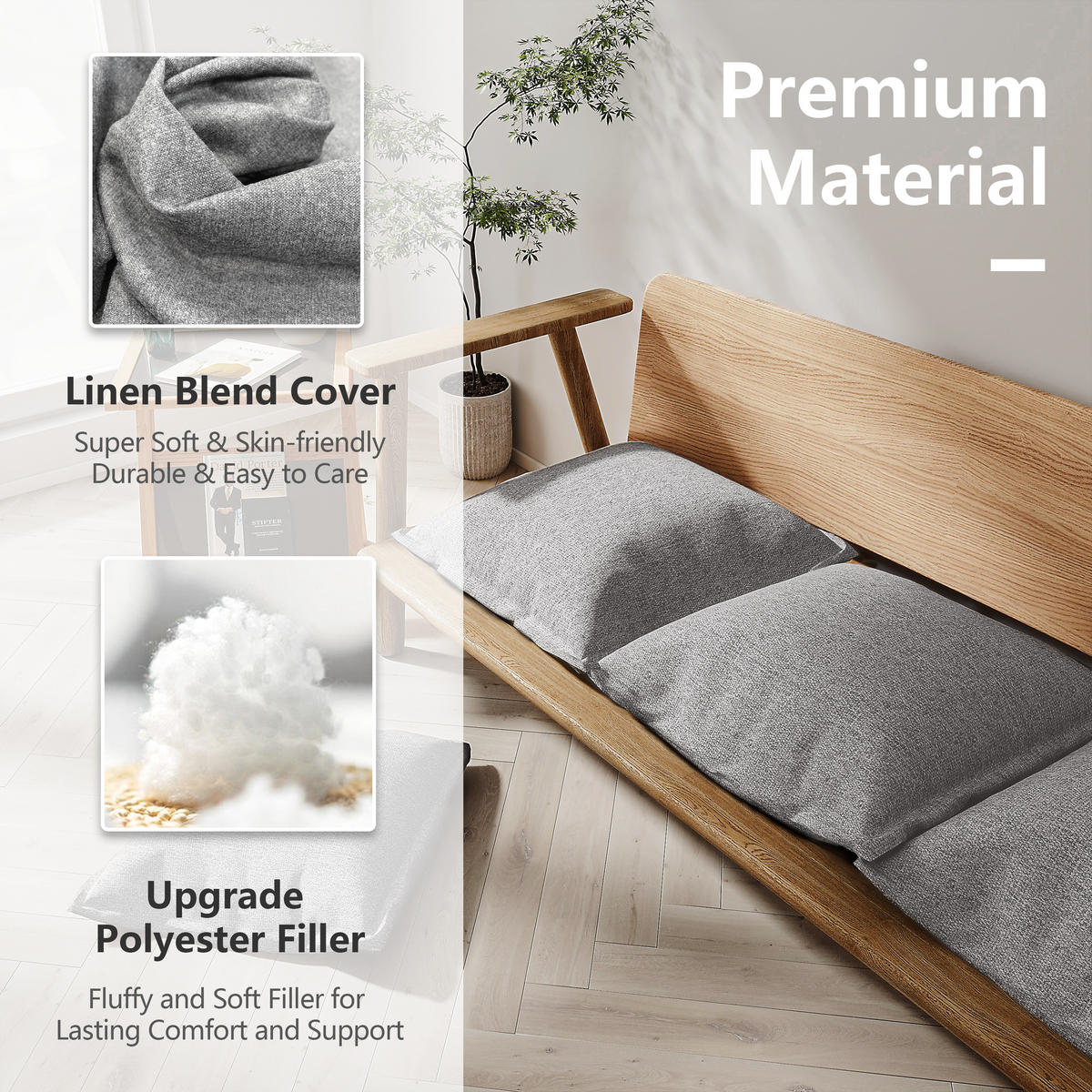 KISSEN Quadratisches Leinen grau 4er-Set - Grau, Textil (50/50/15cm) - Vercart