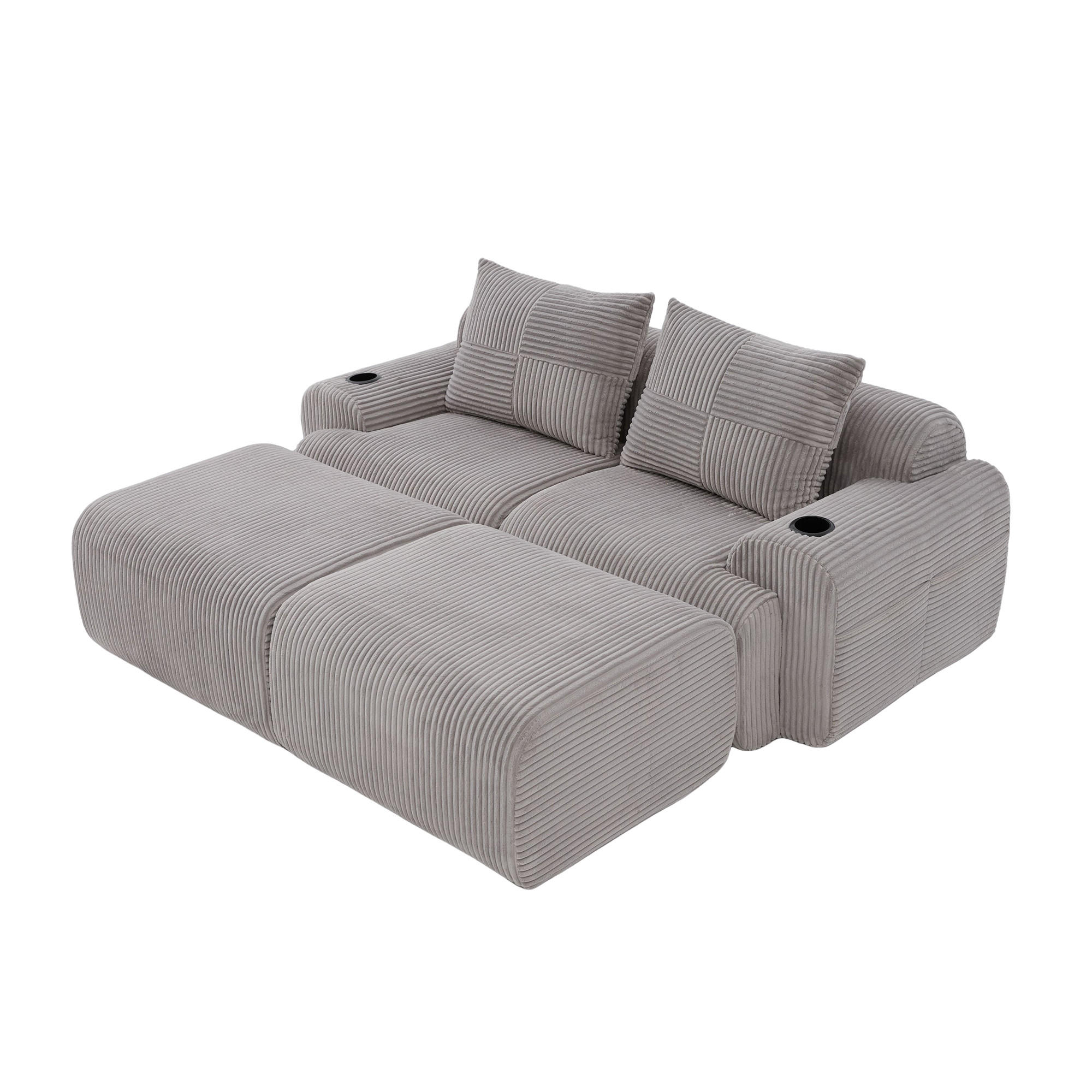 MODULARES 2-Sitzer Sofa Cord mit Getränkehalter und Seitentasche 200/174/80 cm Hellgrau - Hellgrau, Textil (174/80/200cm) - Redom