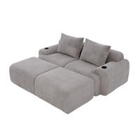 MODULARES 2-Sitzer Sofa Cord mit Getränkehalter und Seitentasche 200/174/80 cm Hellgrau - Hellgrau, Textil (174/80/200cm) - Redom