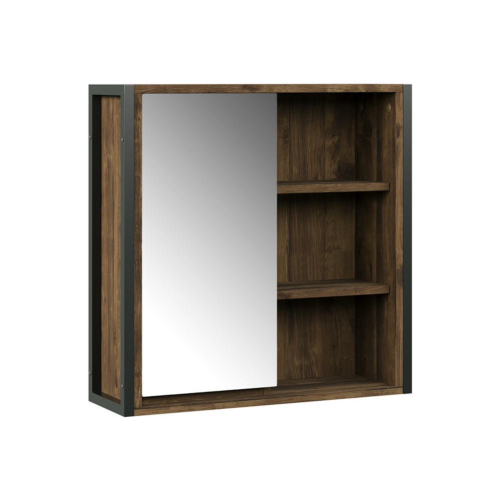 BADRUMSSPEGELSK&Aring;P Naola Ek/svart 62.2x62.5 cm med 2 st&auml;ngda fack Ekf&auml;rgad, Svart 62.5/62.2/19.2 cm