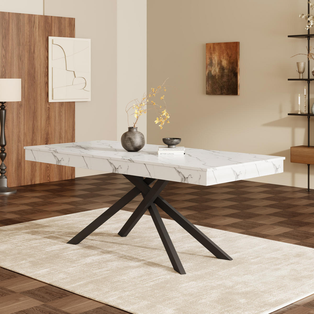 ESSTISCH ausziehbar 140-180 x 80 cm MDF Weiß - Weiß, Metall (180/80/76cm) - Meubliv