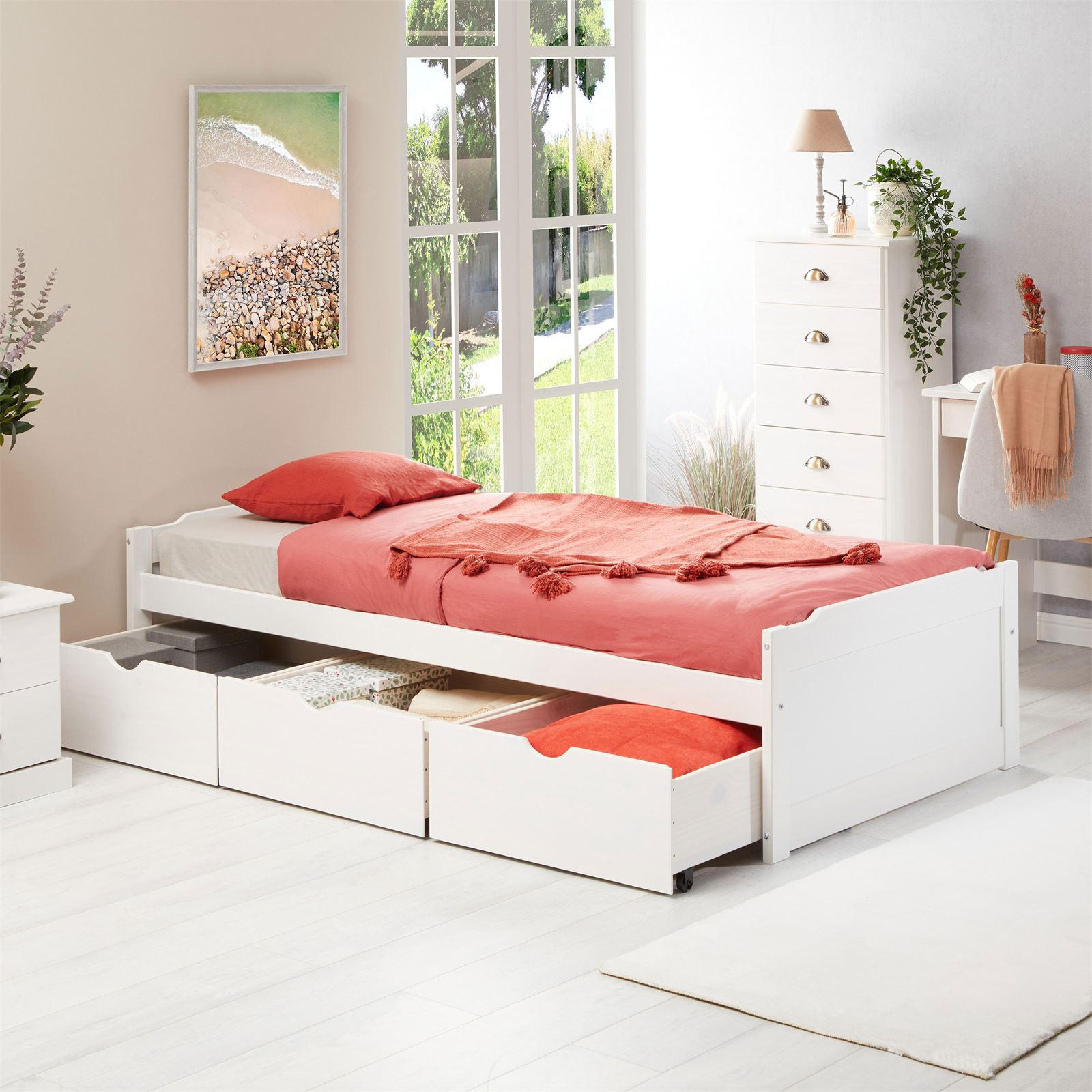 BETT MIT STAURAUM MIA 90X190 CM - Weiß, Holz (90/190cm) - IDIMEX