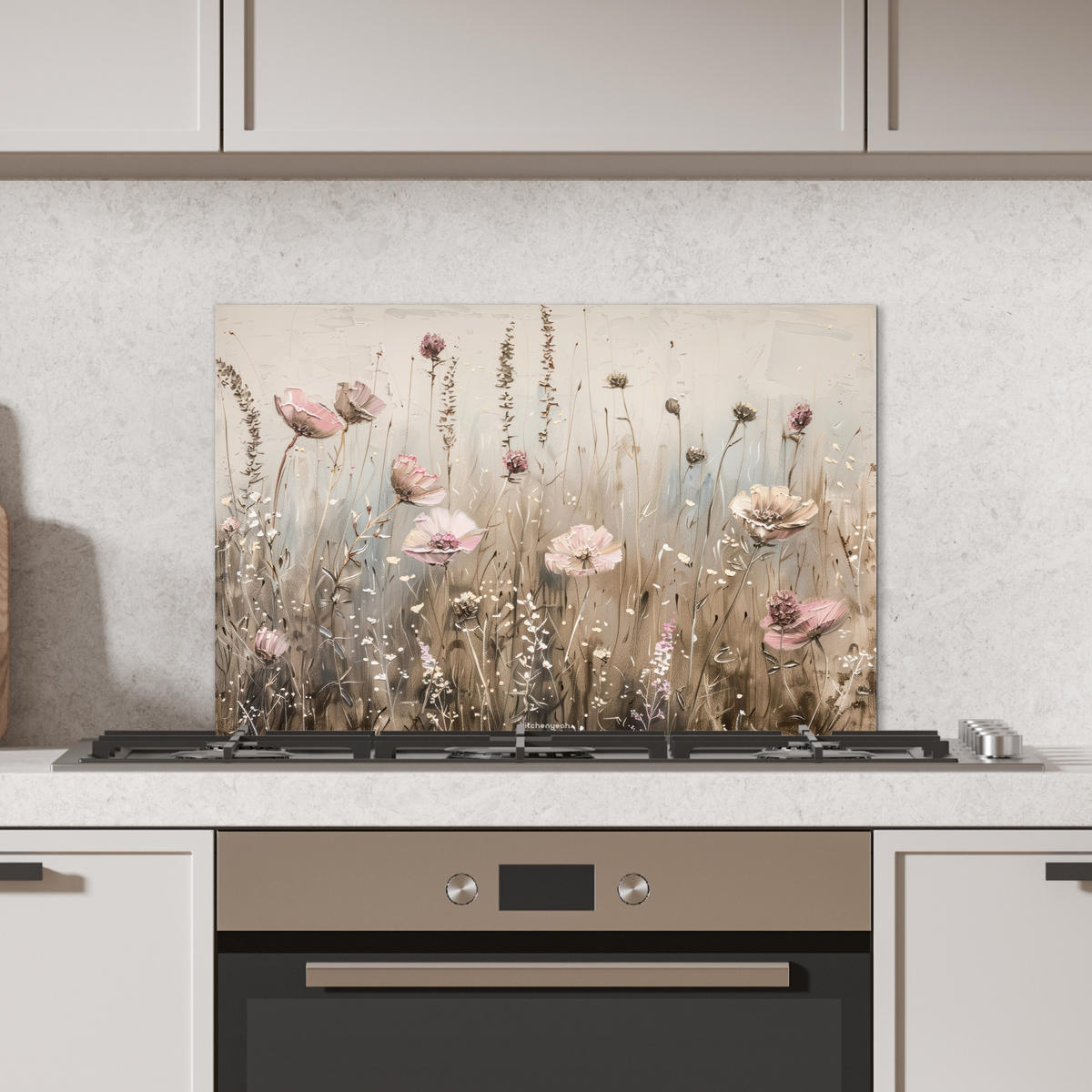 SPRITZSCHUTZ KÜCHE Blumen - Beige - Trockenblumen 60x40 cm - Beige, Metall (60/0.3/40cm) - MuchoWow