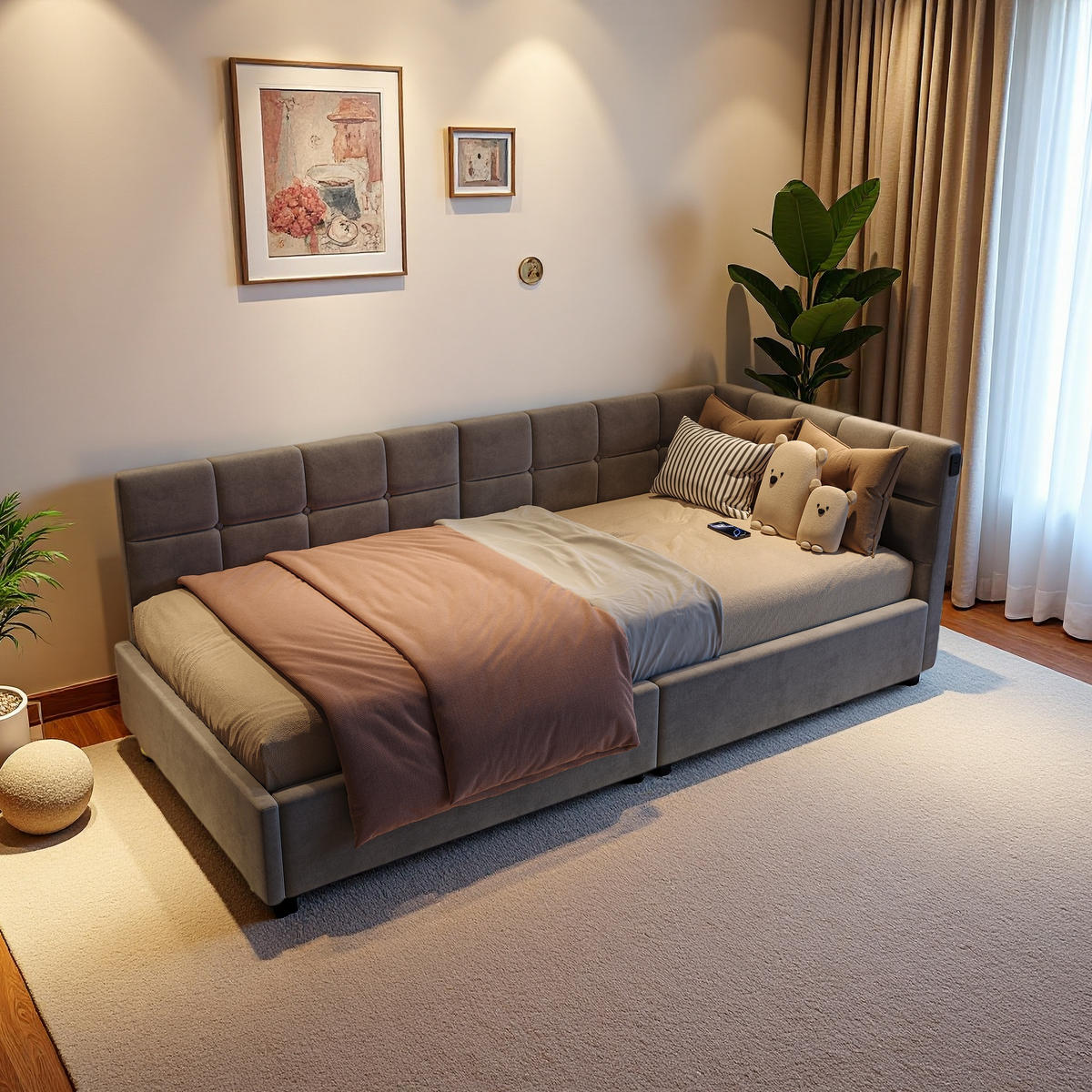 POLSTERBETT 90x200 cm LED Stauraum Lattenrost grau - Grau, Holz (90/200cm) - LEBENLANG