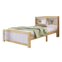 RAHMENBETT 90/200 cm mit Stauraum-Kopfteil aus massivem Holz in Weiß - Naturfarben, Holz (90/200cm) - OKWISH