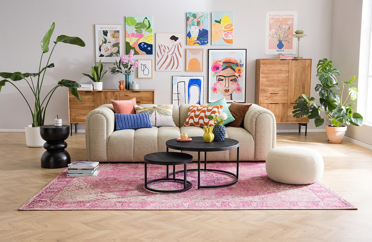 COUCHTISCH-SET - 2-teilig - Schwarz/Akaziefarben, Holz (80/80/42cm) - home24