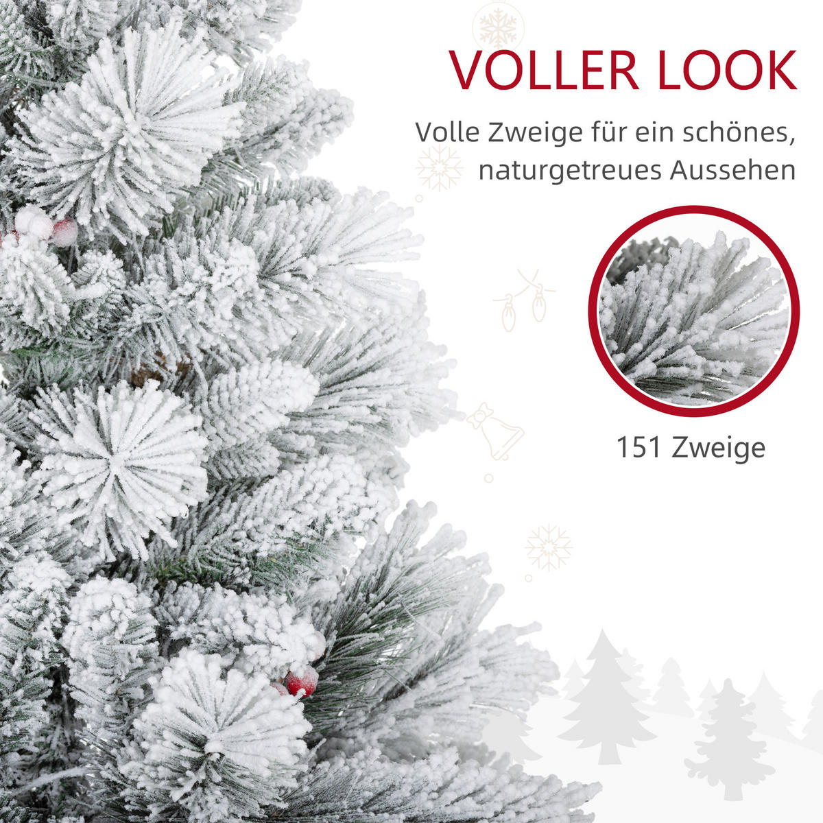 107 cm Künstlicher Weihnachtsbaum, 2er-Set mit 100 LED-Lichten flammhemmend - Weiß/Grün, Kunststoff/Metall (107cm) - HOMCOM