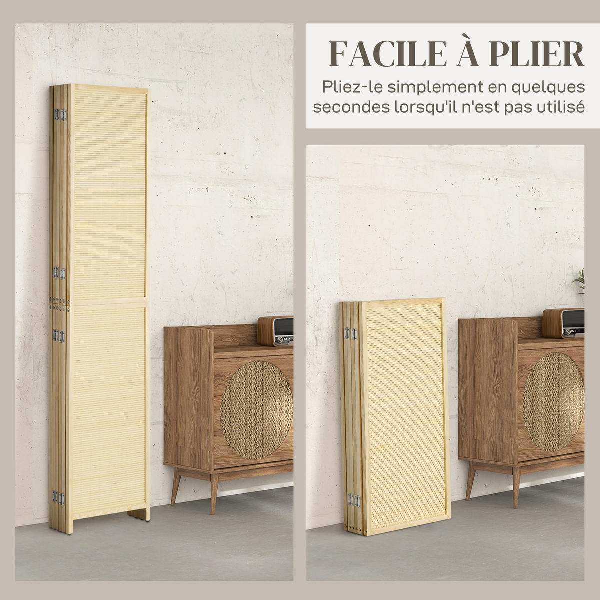 PARAVENT DE-14271 6 Paneele, 270x180 cm, klappbar Natur - Naturfarben, Naturmaterialien (270/180/1.6cm) - ComfortXL