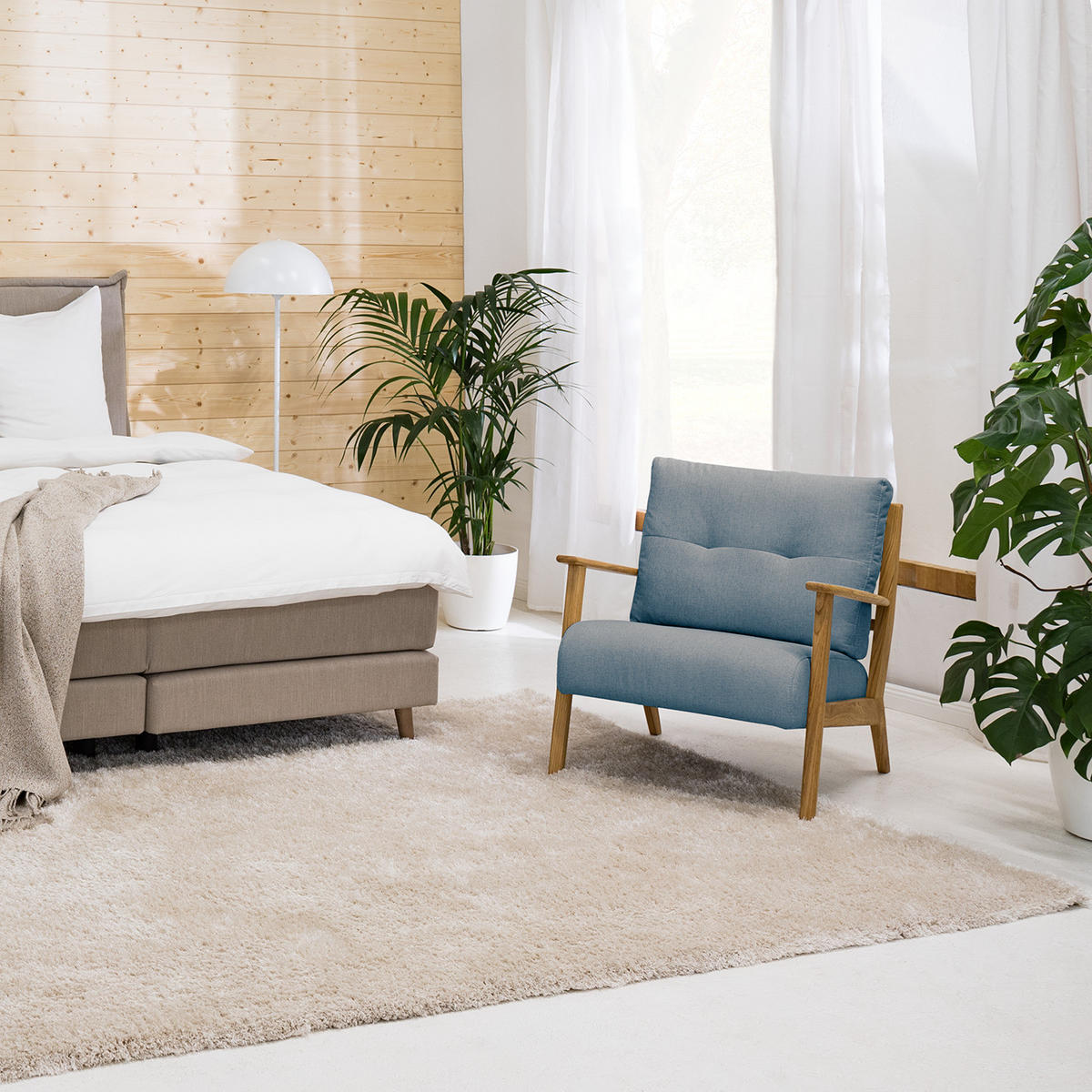 SESSEL - Blau/Eichefarben, Eichenholz/Textil (83/80/75cm) - home24