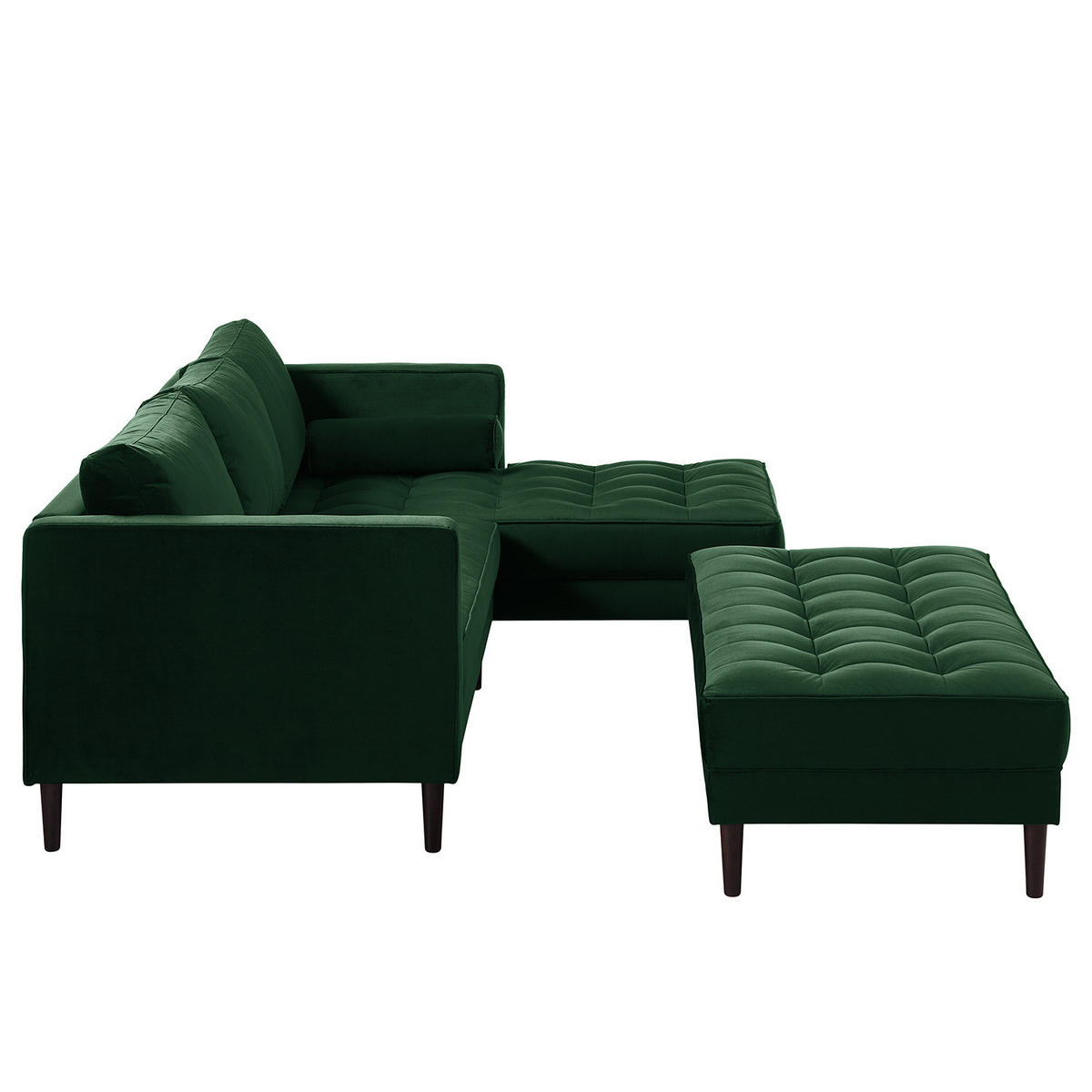 ECKSOFA - Samt - Dunkelgrün/Dunkelbraun, Birkenholz/Textil (201/155cm) - home24