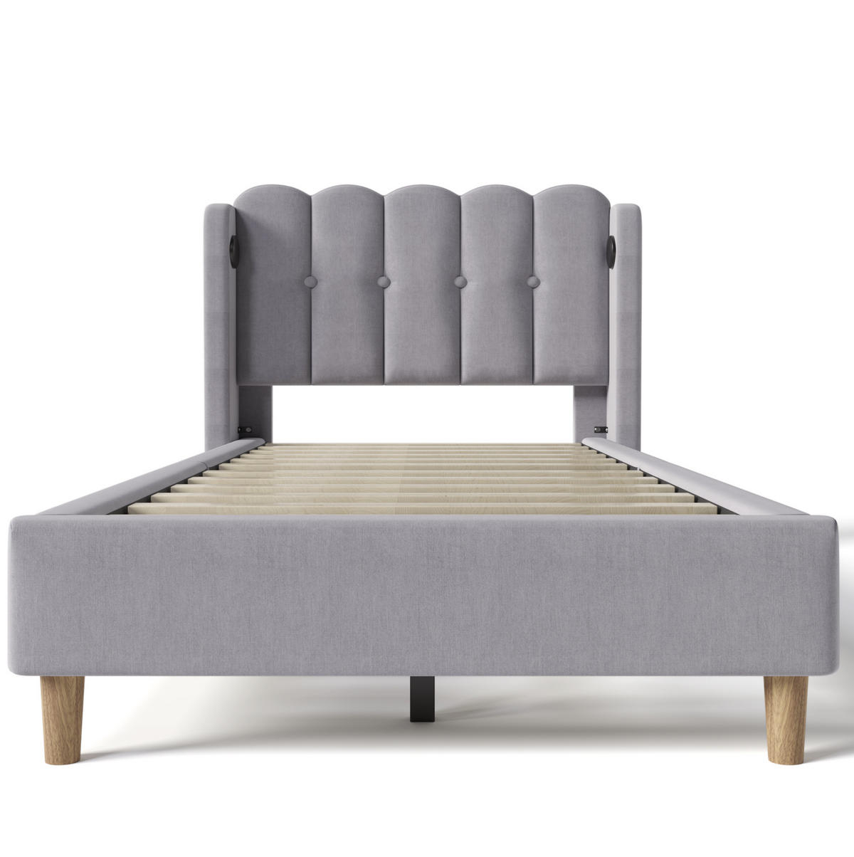 POLSTERBETT mit Leinenbezug 90x200 cm Grau mit USB- und USB-C-Ladeanschlüssen - Grau, Textil (90/200cm) - IVMEU