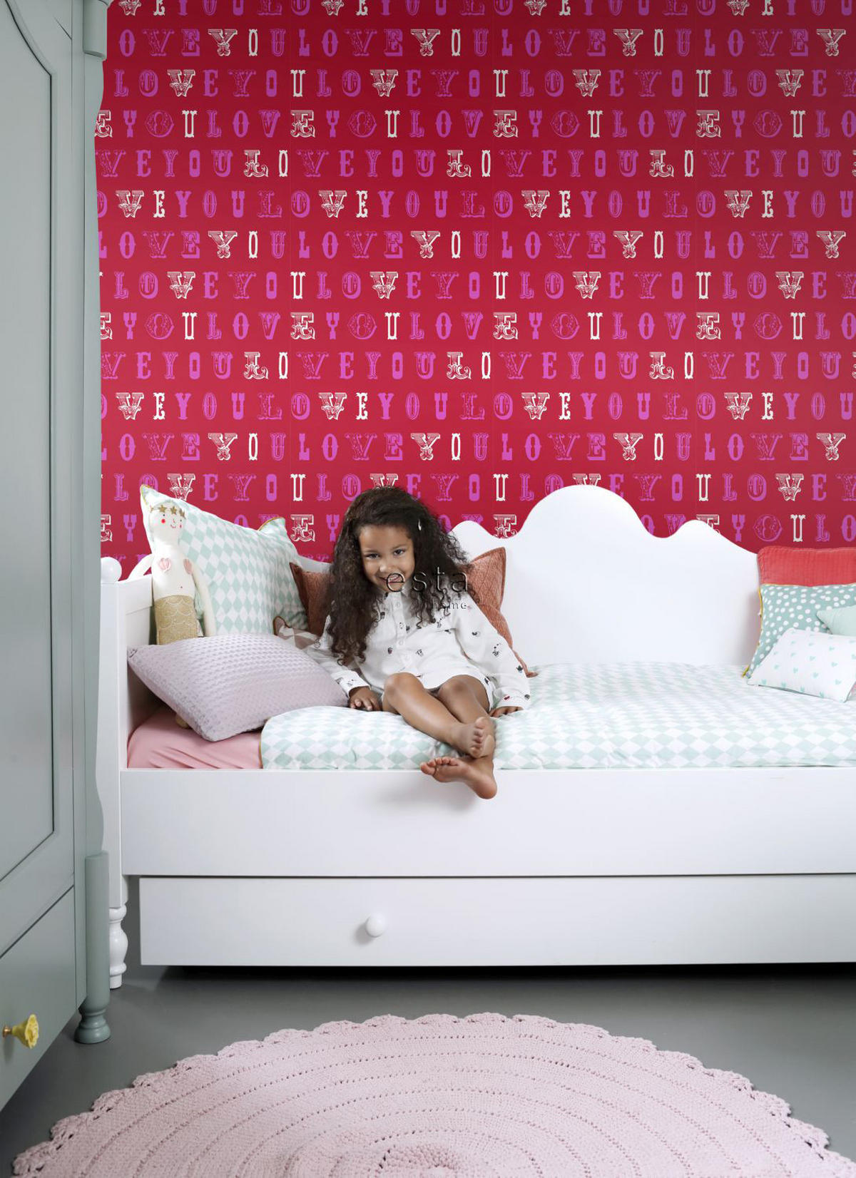 TAPETE love you - Sprüche 53 cm x 10.05 m - Pink, Papier (53/0.1cm) - ESTAhome