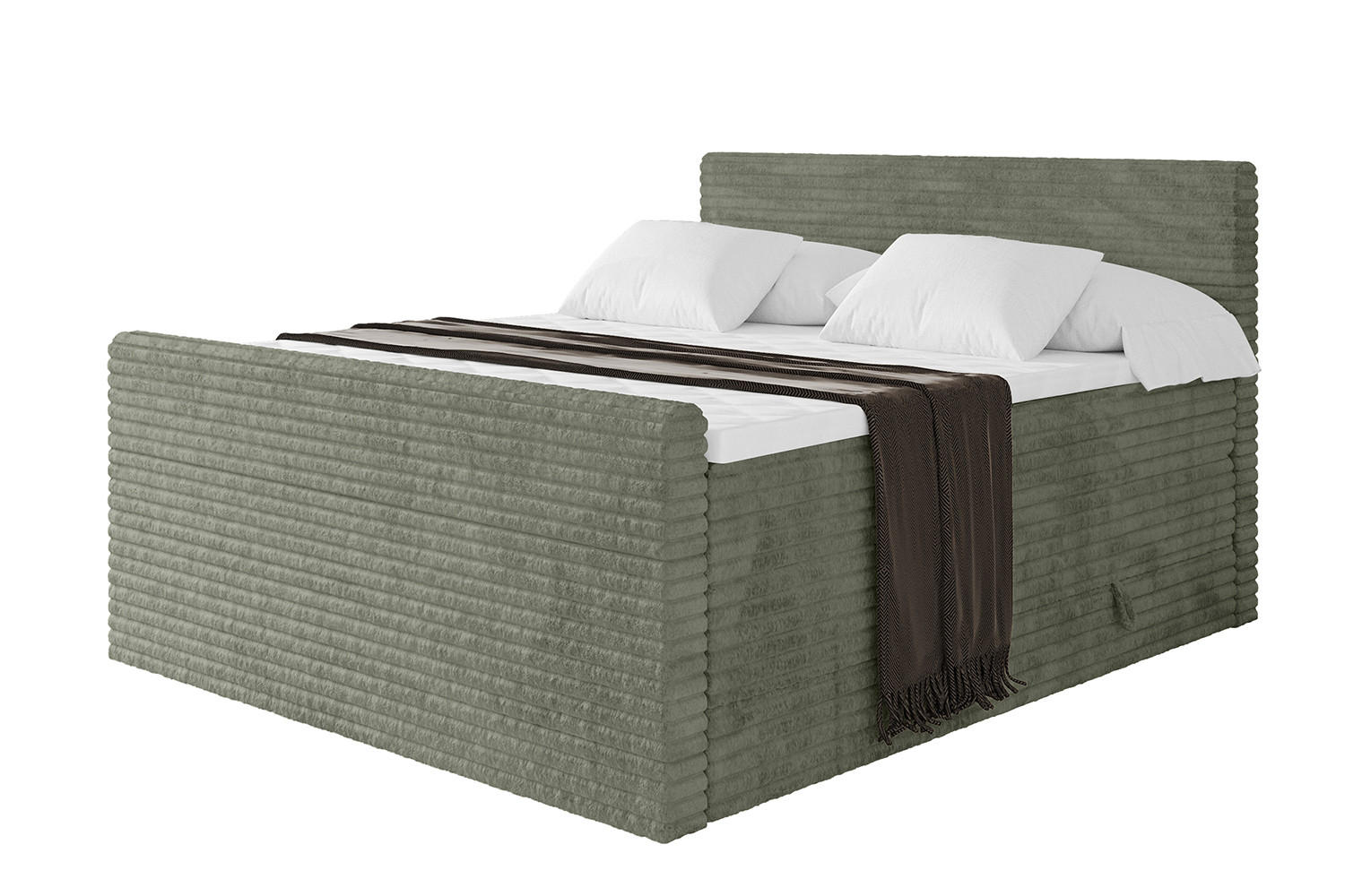 BOXSPRINGBETT mit Matratze H3|H4 und Lattenrost - TOLO-Z KING-v1 200x200 Cord - Olive - Olivgrün, Holzwerkstoff (200/200cm)