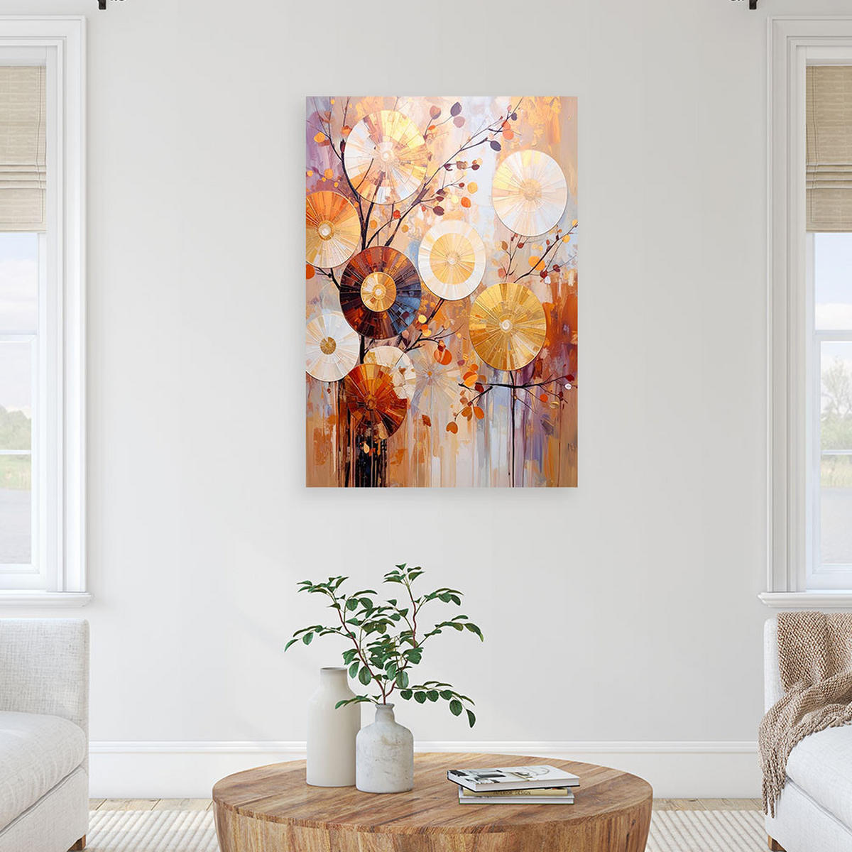 LEINWANDBILD Moderne Abstraktion Kreise 70x100cm - Beige, Textil (70/100cm) - Feeby