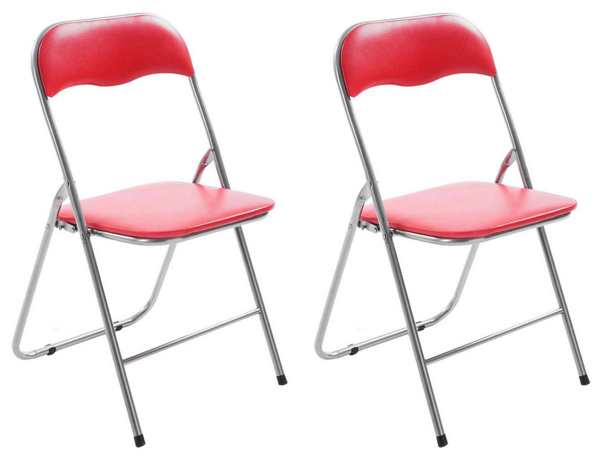 KLAPPSTUHL 2er Set Kunststoff rot/silber - Rot/Silberfarben, Kunststoff/Textil (45/78/45cm) - CLP
