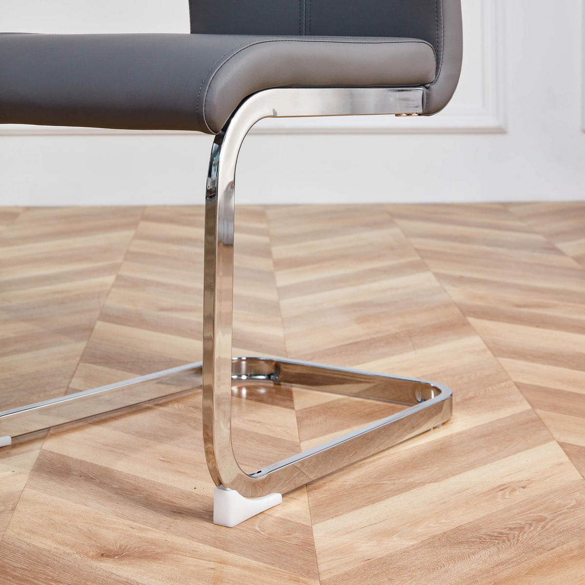 ESSTUHL 4er-Set Grau Freischwinger mit Kunstleder und Chromgestell - Grau, Leder (54/100/42cm) - PANGIVO