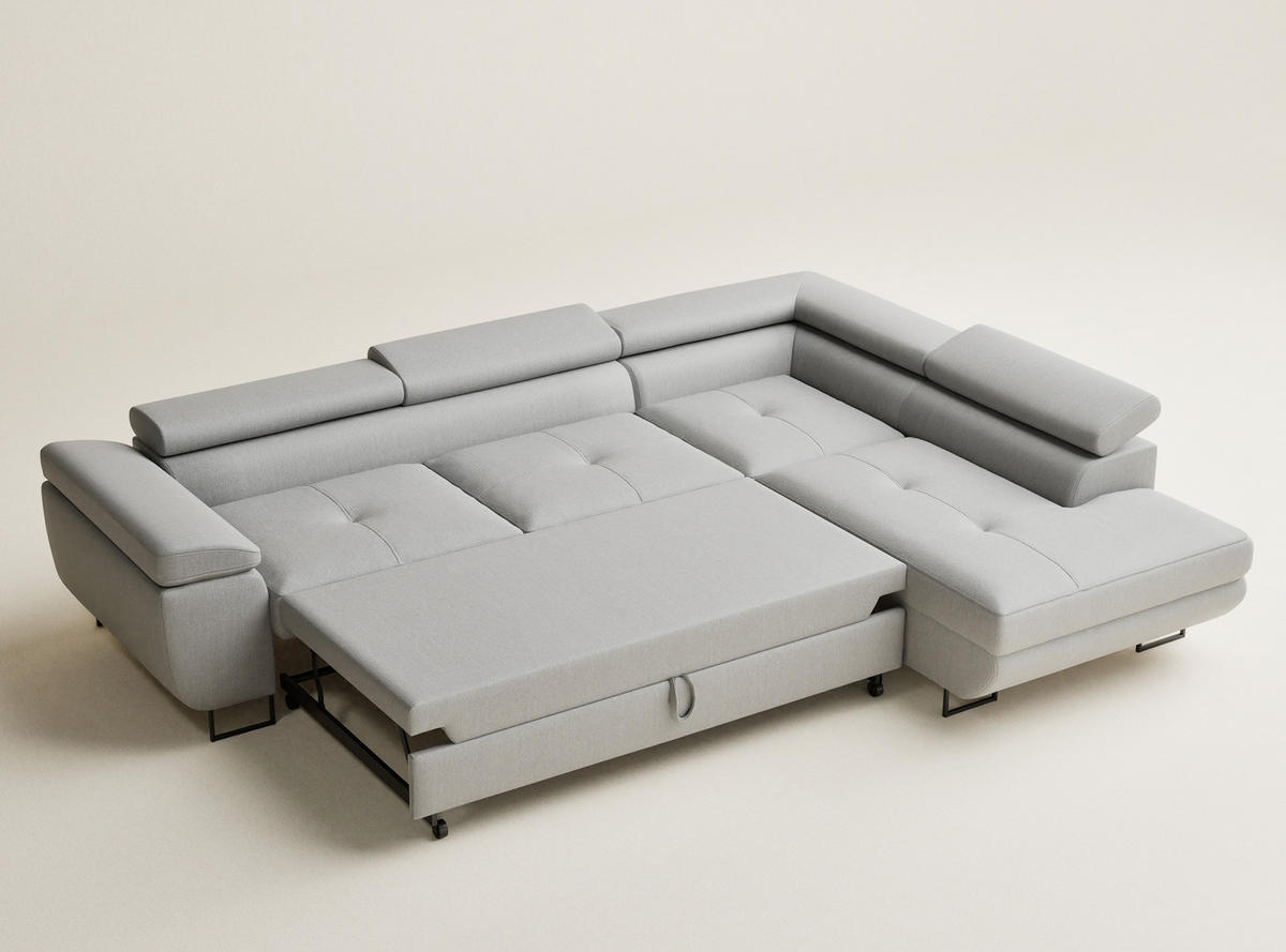ECKSOFA MIT SCHLAFFUNKTION Concord Hellgrau Webstoff - Hellgrau/Schwarz, Holz/Holzwerkstoff (277/203cm) - Maison de Reve