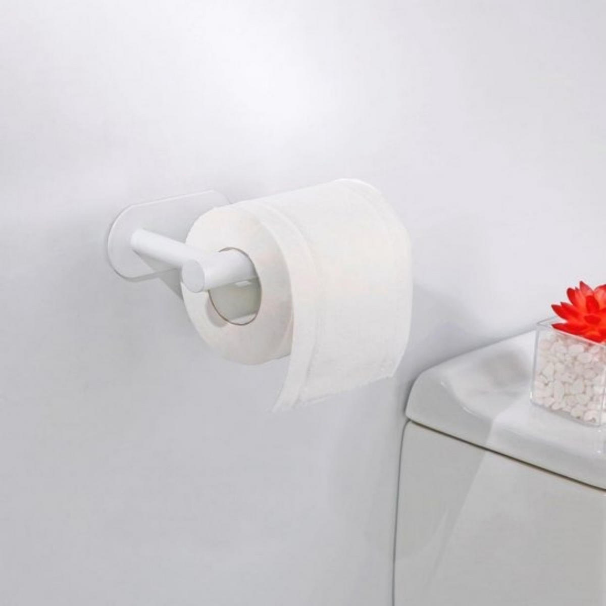 TOILETTENPAPIERHALTER Weiß Edelstahl 16 x 8 x 4,5 cm bohrfrei selbstklebend Badezimmer Küche - Weiß, Metall (4.5/8/16cm) - MCBOSON