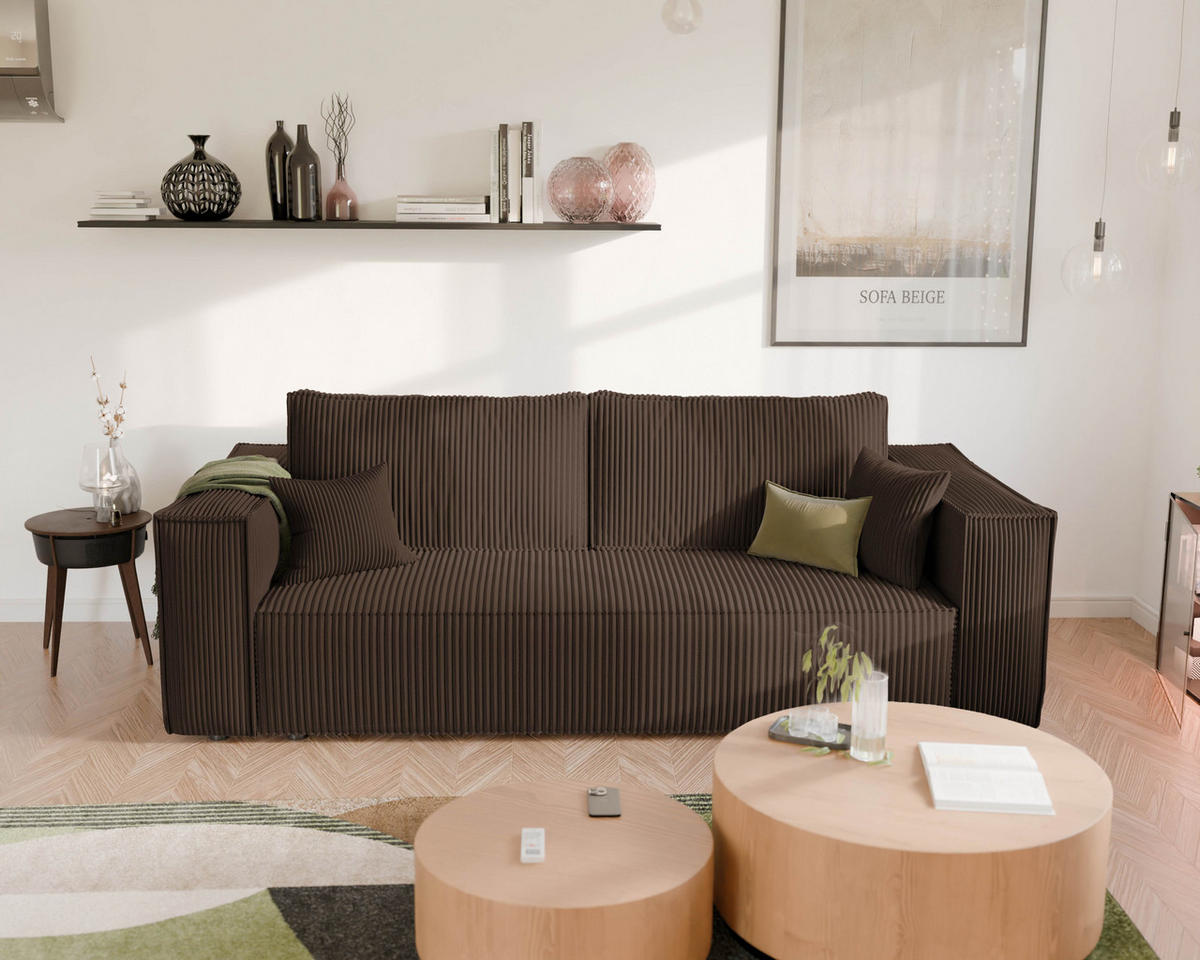 SOFA mit Schlaffunktion und Bettkasten, Braun - Braun, Holzwerkstoff/Textil (240/84/105cm) - Idohome