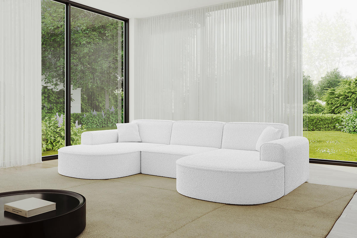 WOHNLANDSCHAFT MARI-U1 - 295x163x73,5 cm Weiß Bouclé - Schwarz/Weiß, Holzwerkstoff/Kunststoff (295/73.5/163cm) - ALTDECOR