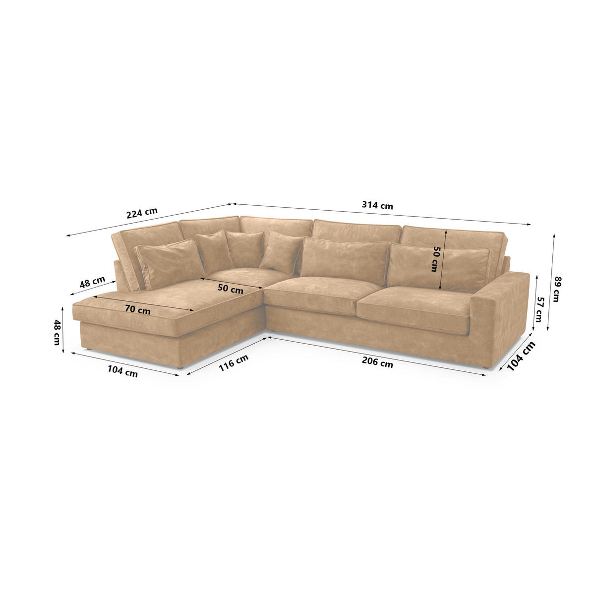 ECKSOFA Eckcouch Monica L-form, Braun - Braun, Textil (224/314cm) - Fedve
