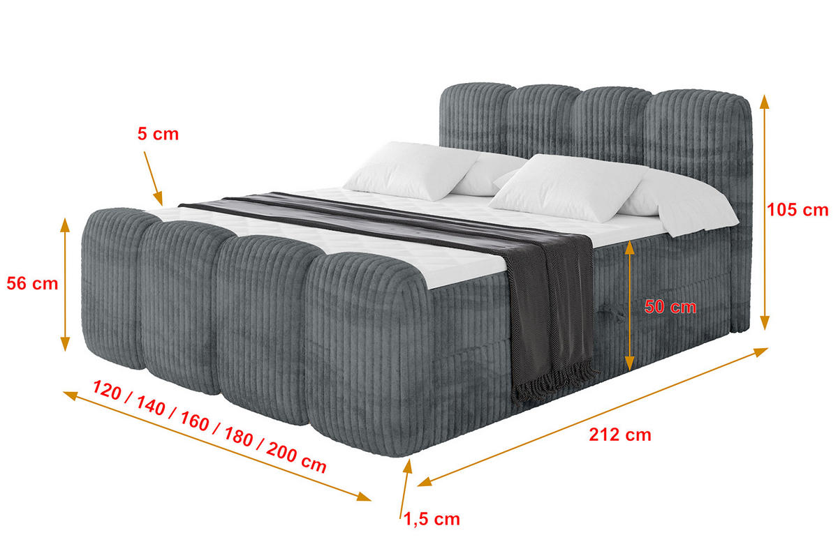 BOXBETT mit Matratze H4 und Lattenrost - NINA-Z - 140x200 cm - Dunkelgrau - Schieferfarben, Holzwerkstoff (140/200cm)