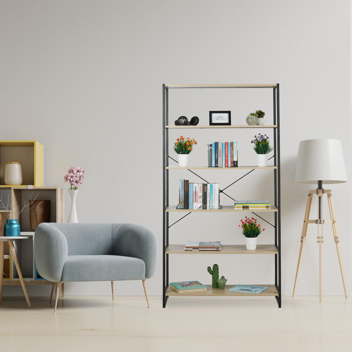 STANDREGAL - Multicolor, Holzwerkstoff/Papier (95/180/35cm) - Relaxdays