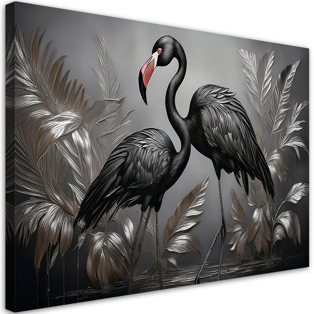 WANDBILD flamingo schwarzvogel abstraktion - Schwarz, Textil (60/40cm) - Feeby