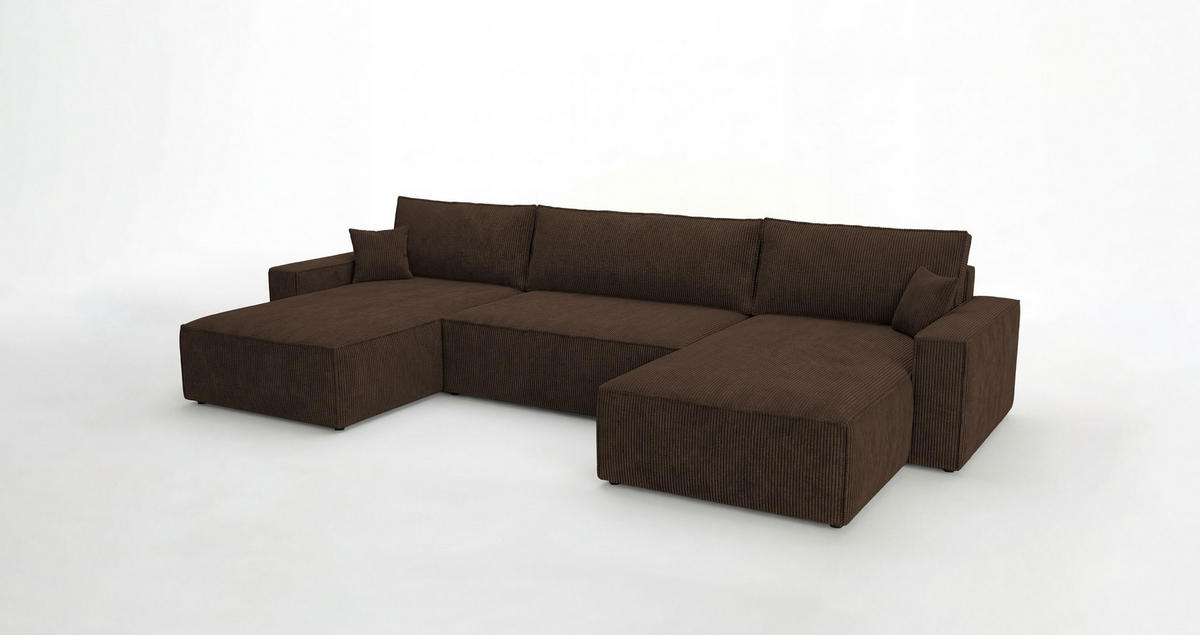SEDACÍ souprava VIENNA tvar U hnědá manšestr Poso 6 - funkce spaní, úložný prostor - hnědá, textil (385/86/185cm) - Cornero