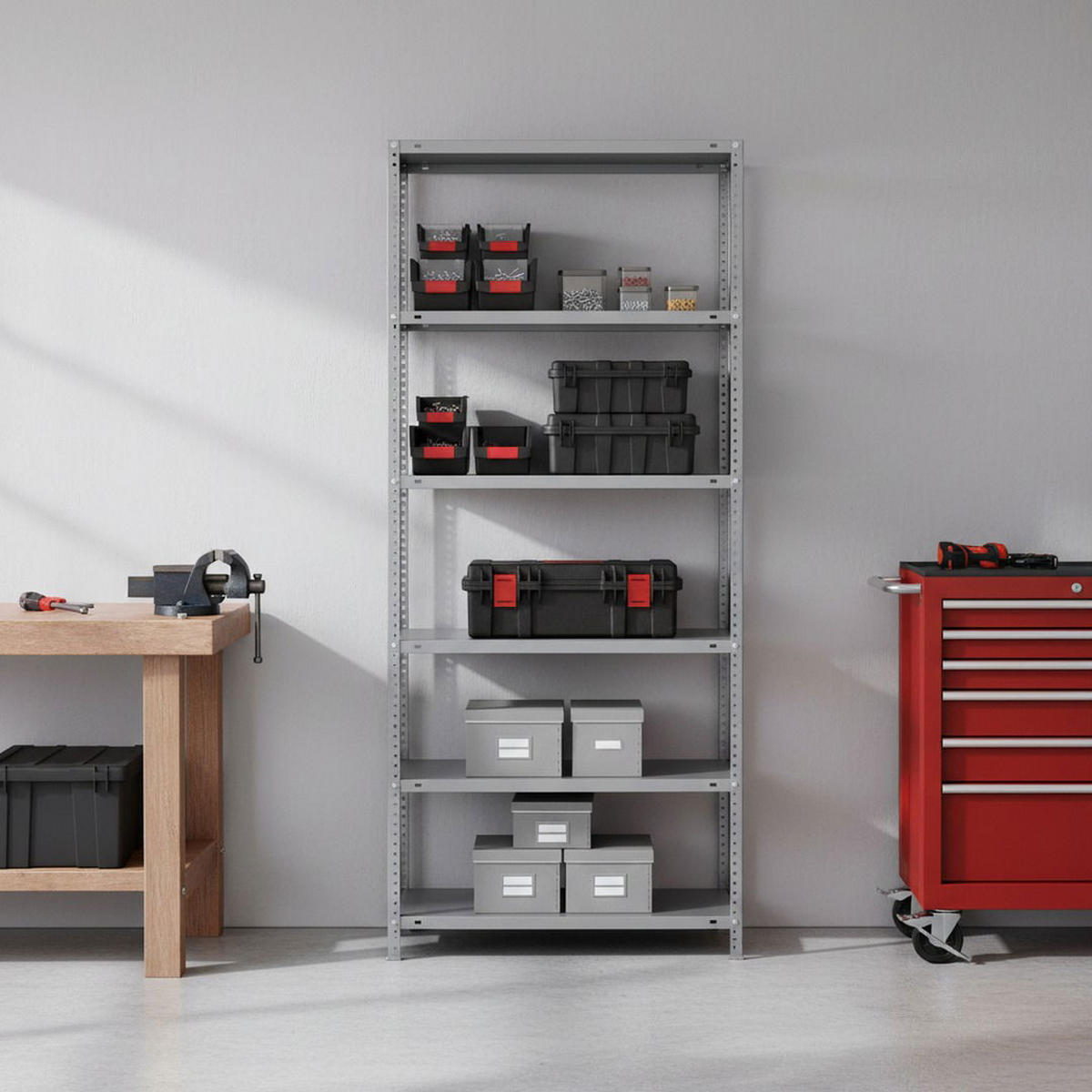 SCHRAUBREGAL PANDA TALL | HxBxT 200x100x30cm | 6 Fachböden | Fachlast 75kg | Grau - Grau, Metall (100/200/30cm) - PROREGAL