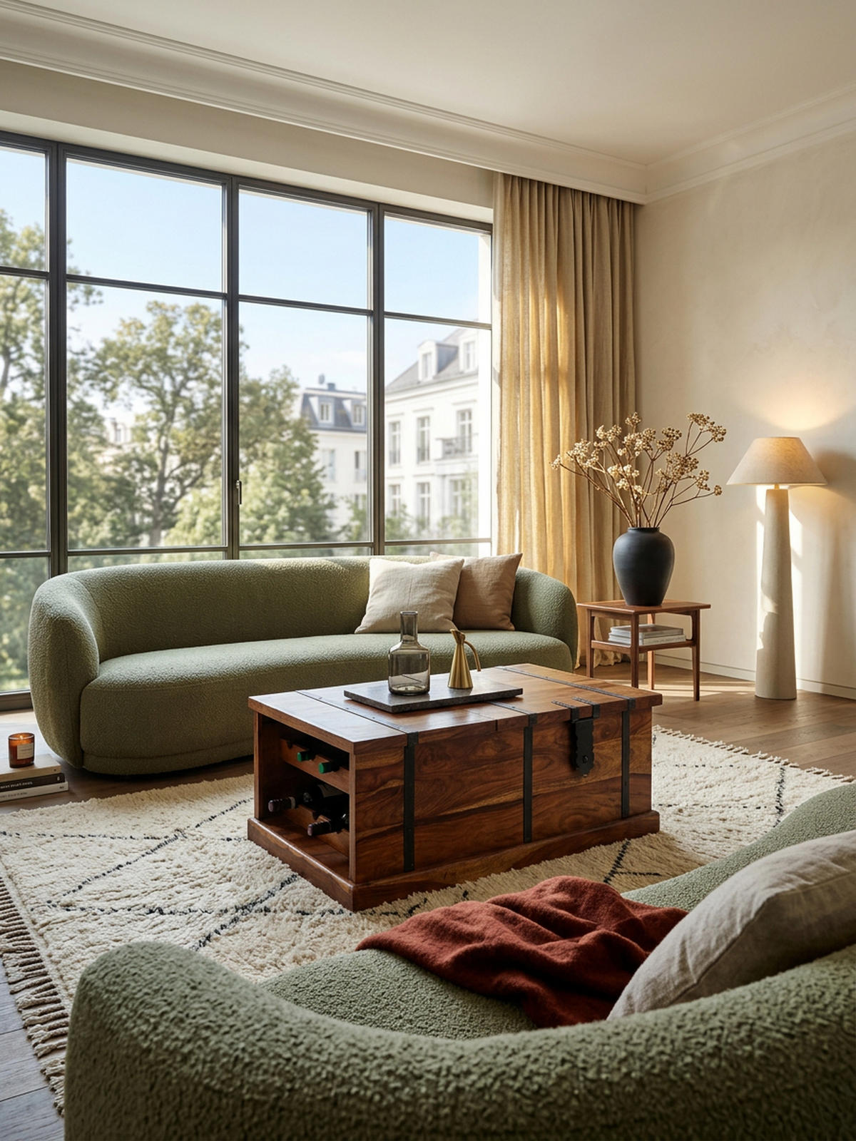 COUCHTISCH Massivholz mit integriertem Weinregal und Stauraum 100x60x40cm - Braun, Holz (100/40/60cm) - KADIMA DESIGN