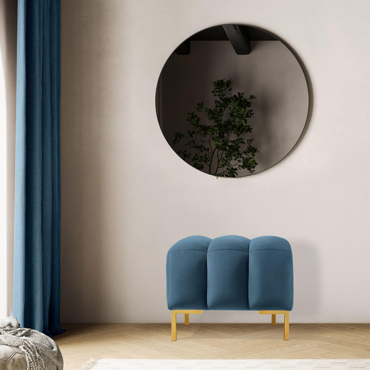 SITZHOCKER Polsterhocker PECCO, Veloursstoff - Blau/Goldfarben, Holz/Textil (120/50/50cm) - KONSIMO®
