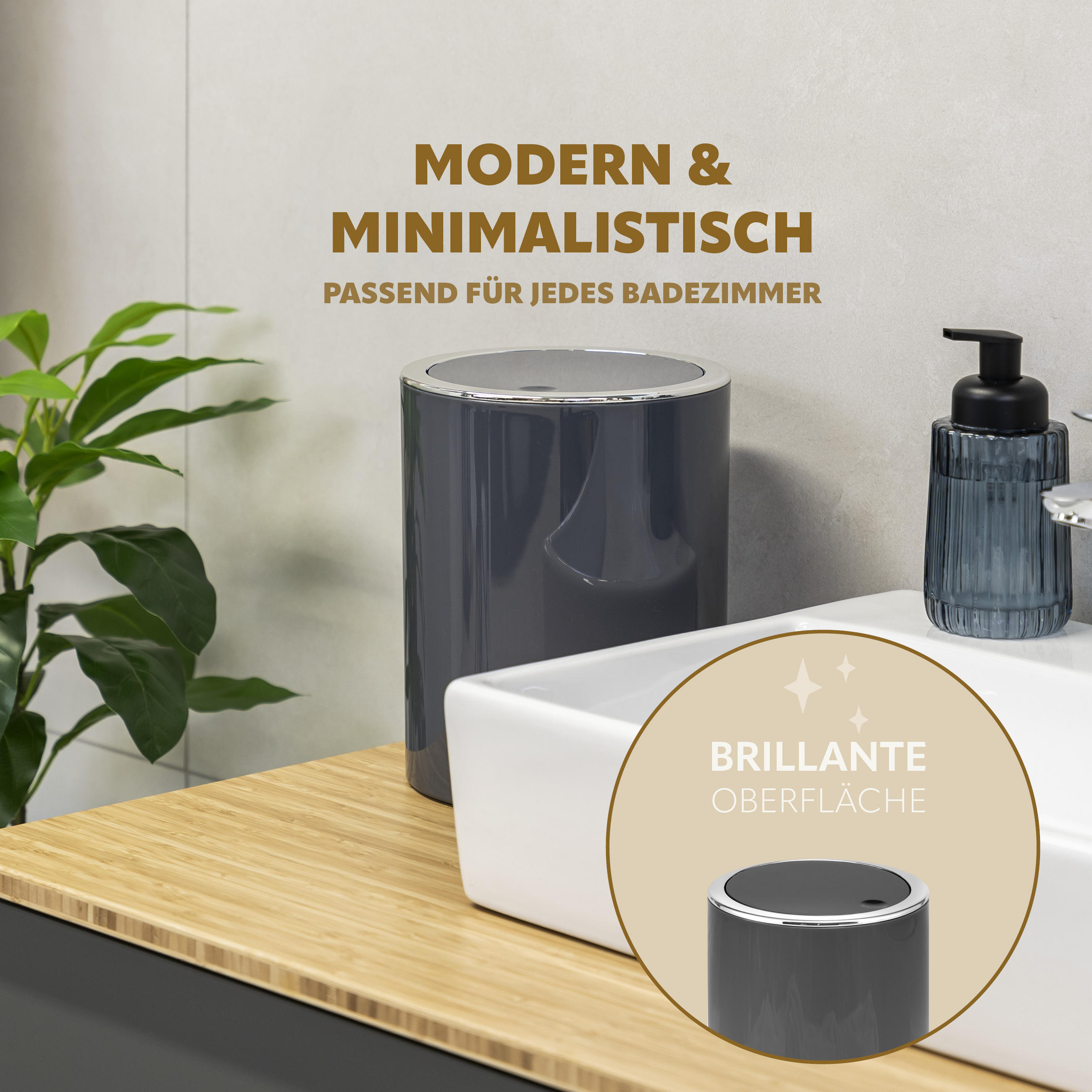 KOSMETIKEIMER SAVONA 5,5 Liter, grau - Grau, Kunststoff (19/24.5/19cm) - bremermann