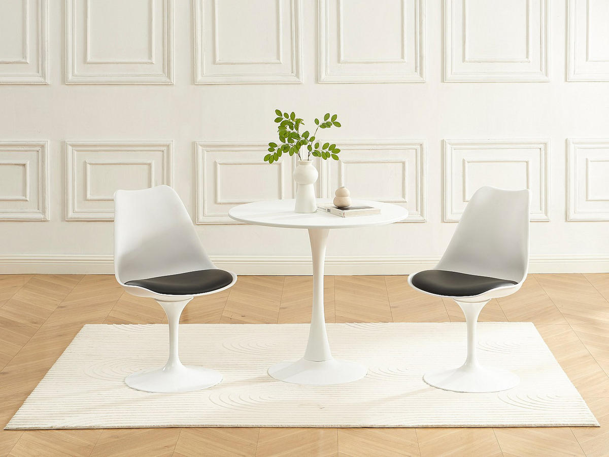 STUHL 6er-Set - Polypropylen, Kunstleder & Stahl - Weiß & Schwarz - XAFY - Weiß, Kunststoff (49/82/56.5cm) - Vente-Unique