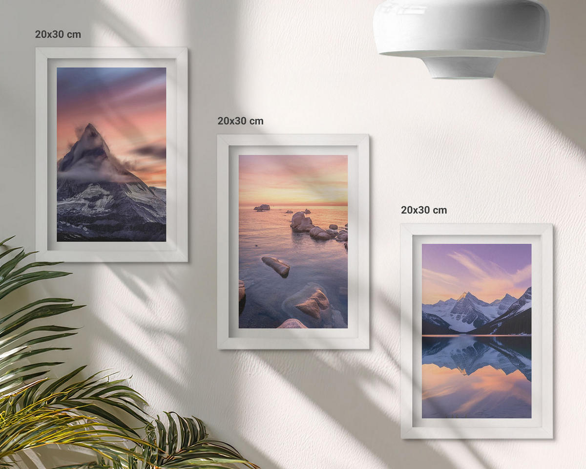 WANDBILDER 3er-Set - 20x30 cm Weißer Rahmen - Berglandschaft, See, Westen - Weiß, Kunststoff (20/30cm) - ArtPrintCave