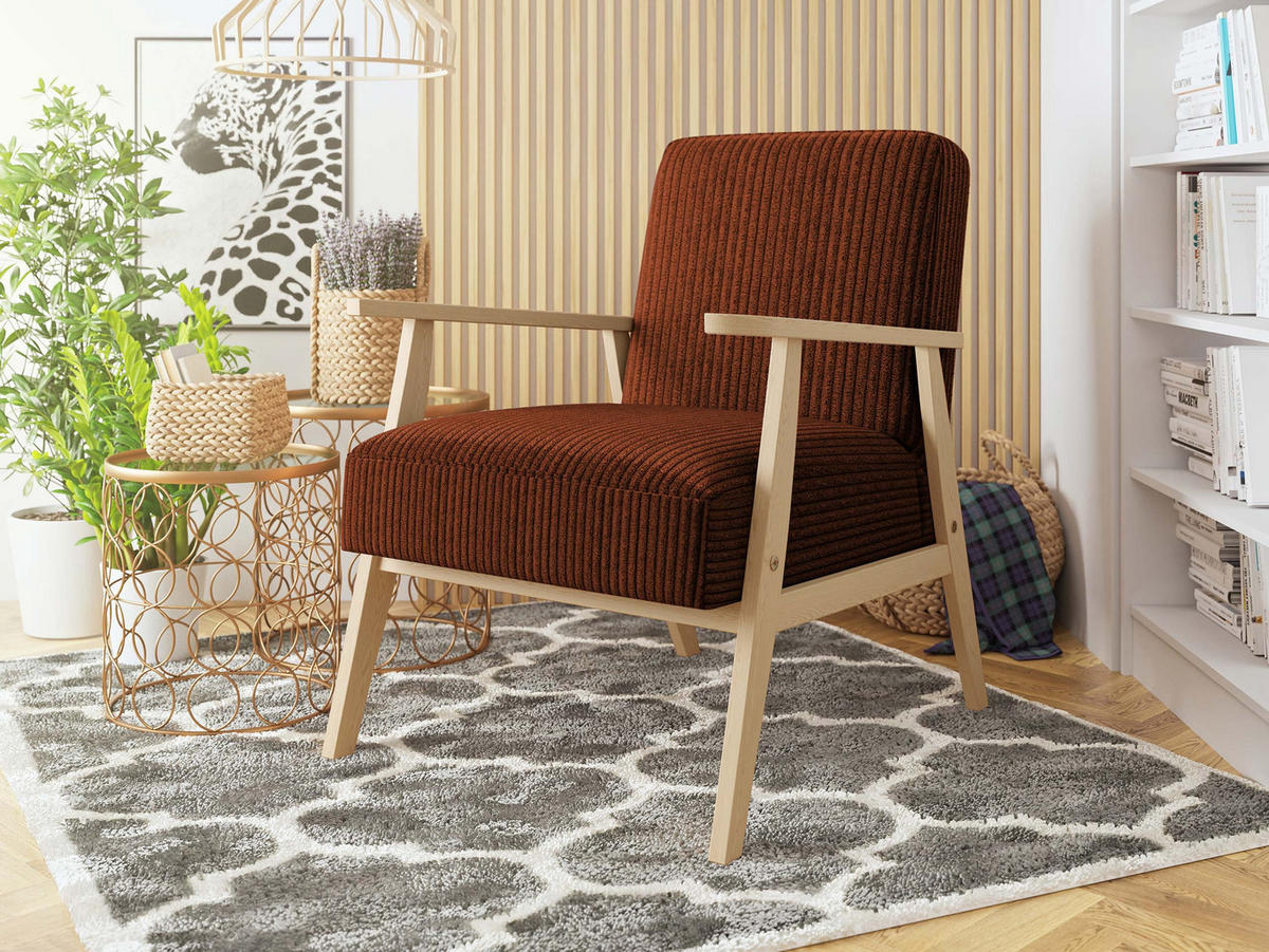 SESSEL Retro Cord - Hellgrau/Naturfarben, Holz/Textil (59/76/67cm) - MIRJAN24