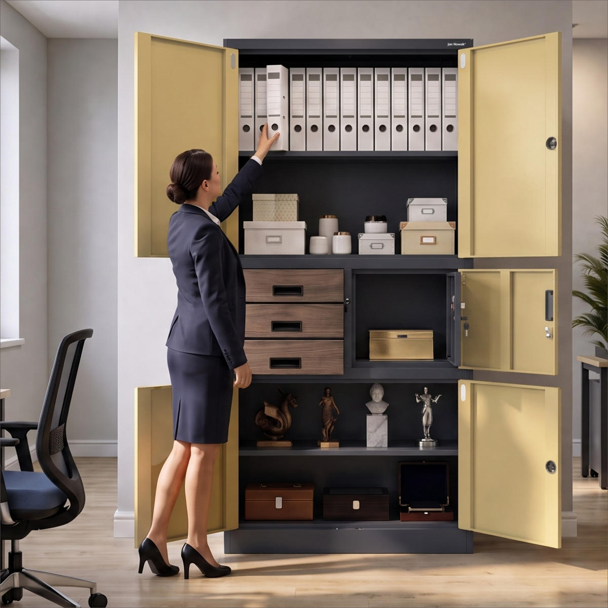 AKTENSCHRANK FILIP II 185x90x40 cm - Anthrazit/Nussbaumfarben, Metall (90/185/40cm) - Jan Nowak