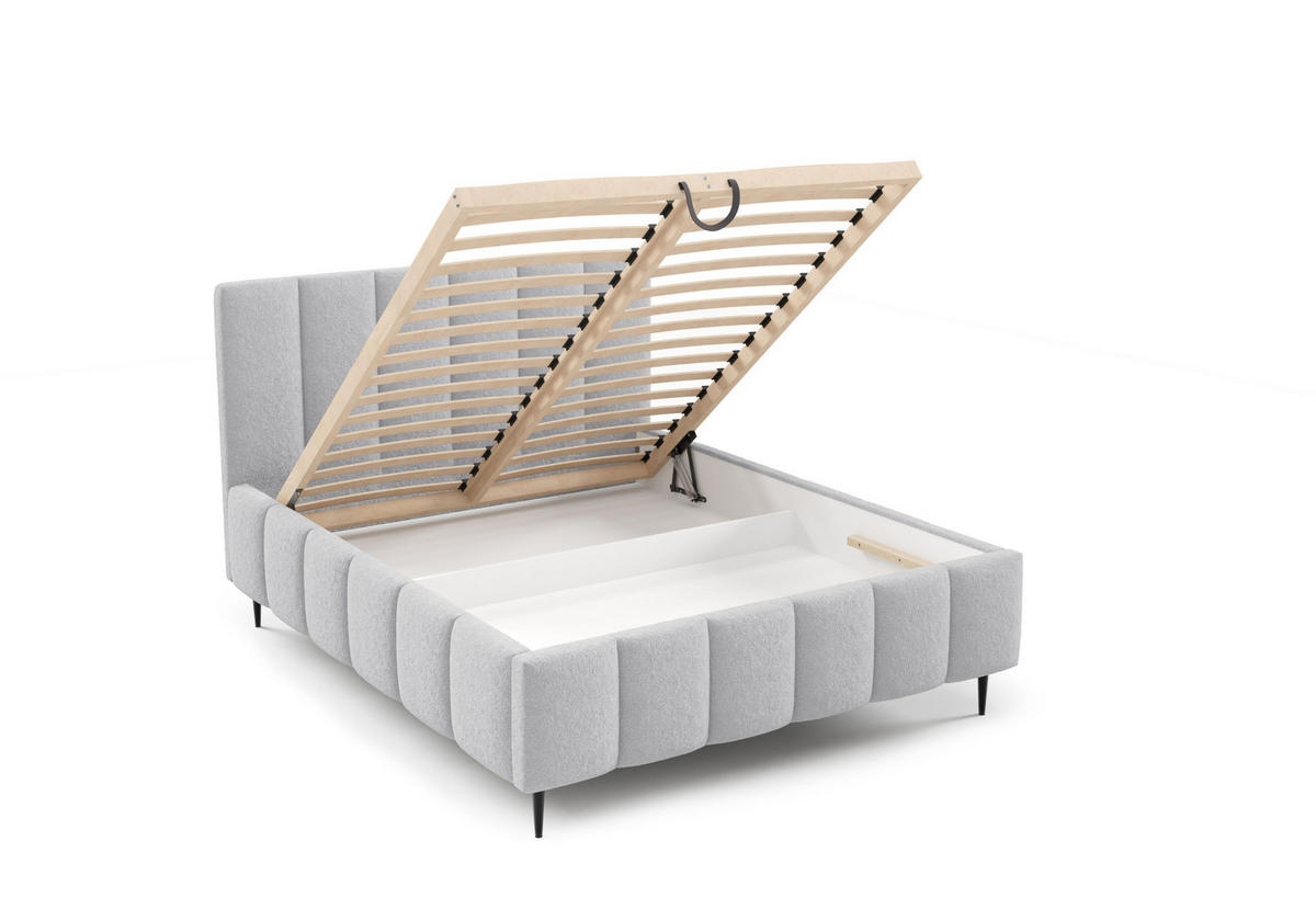 POLSTERBETT mit Bettkasten 140x200 cm in Hellgrau - Hellgrau, Metall (140/200cm) - Home Collective